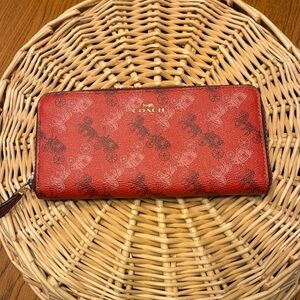 Coach Wallet Bright Red Cherry F87926 Horse & Carriage Accordion Slim Print